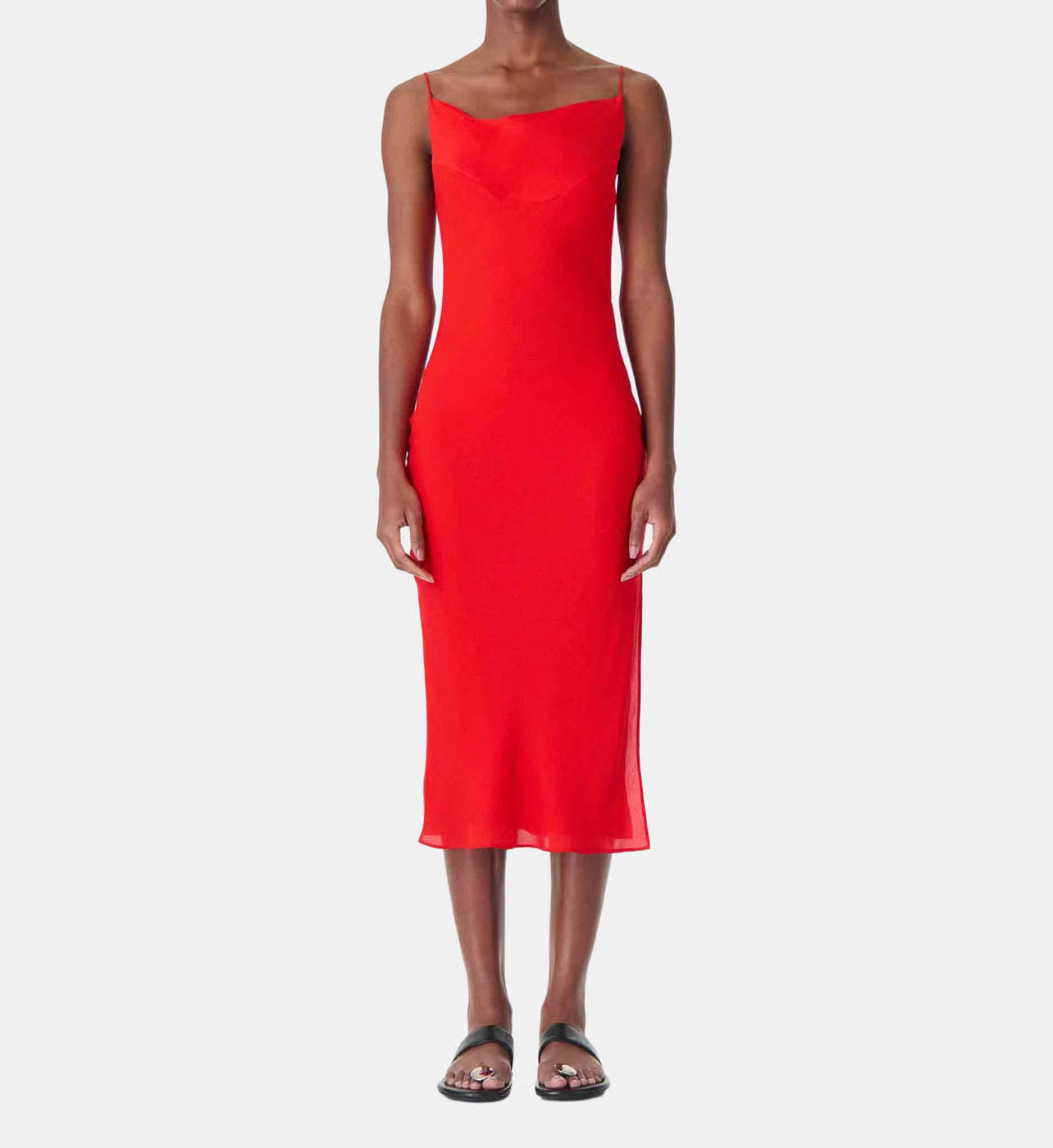 Isabella Vestido Coral — Tejido Fluido Midi Manga Larga | IRO Paris