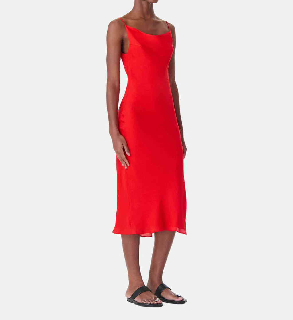 Isabella Vestido Coral — Tejido Fluido Midi Manga Larga | IRO Paris
