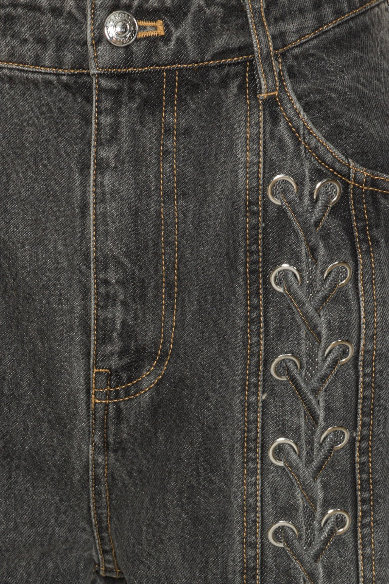 Denim laced leg pants gris