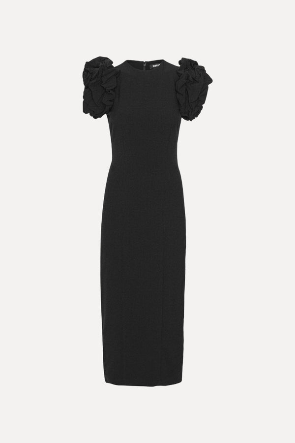 Crepe puffy midi dress