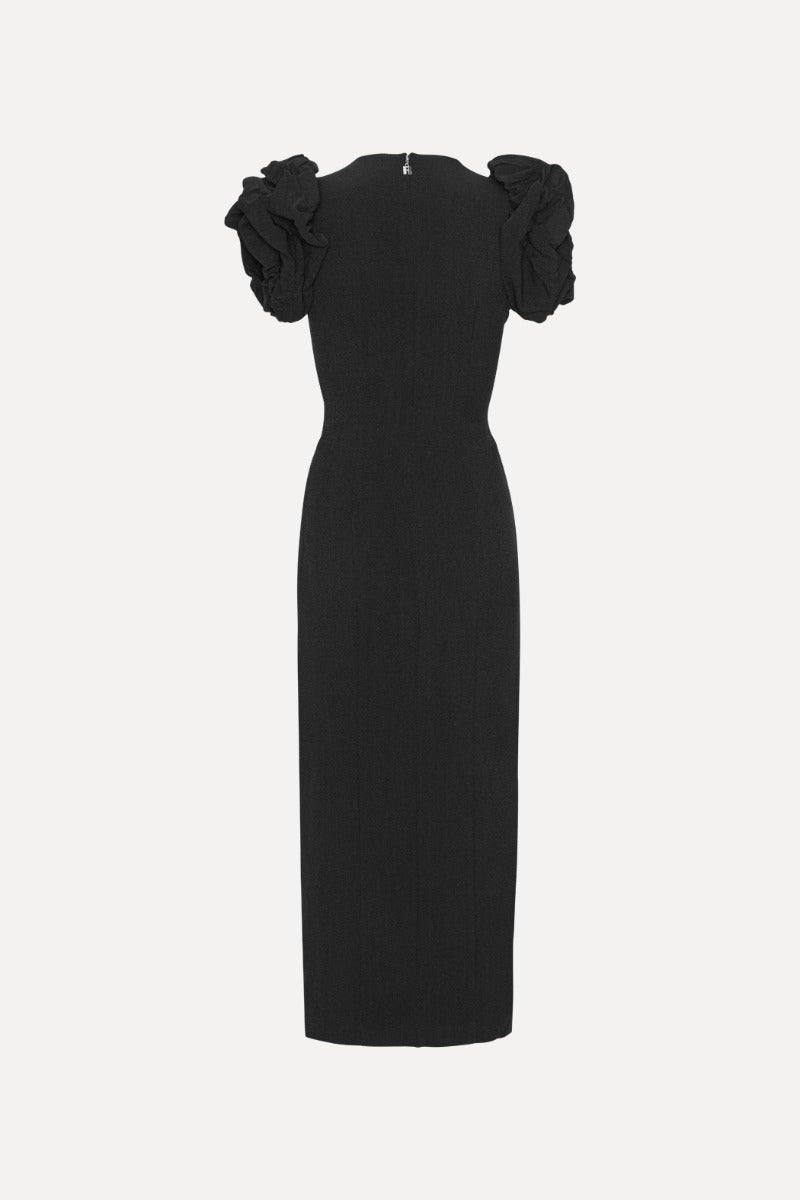 Crepe puffy midi dress