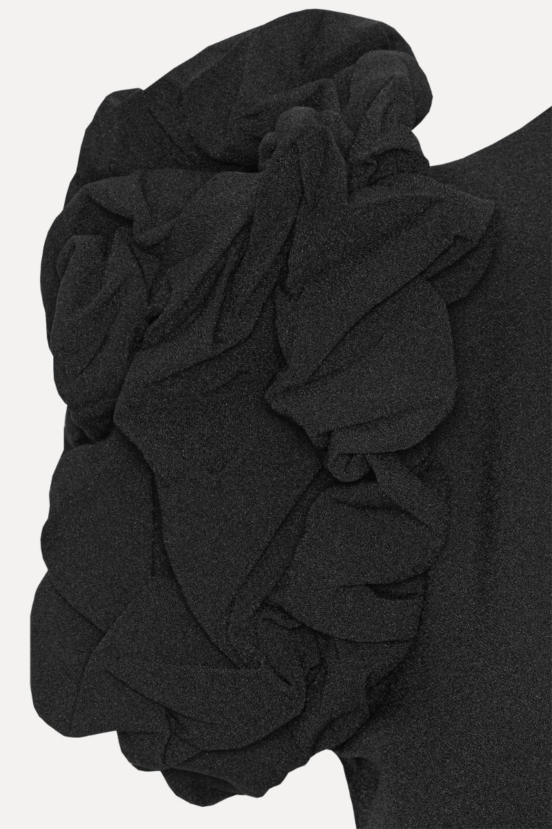 Crepe puffy midi dress