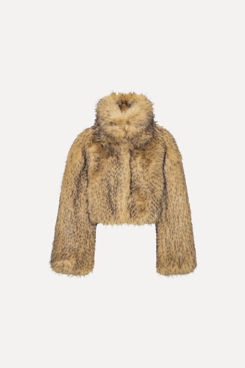 Faux fur crop chaqueta beige