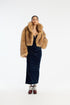 Faux fur crop chaqueta beige