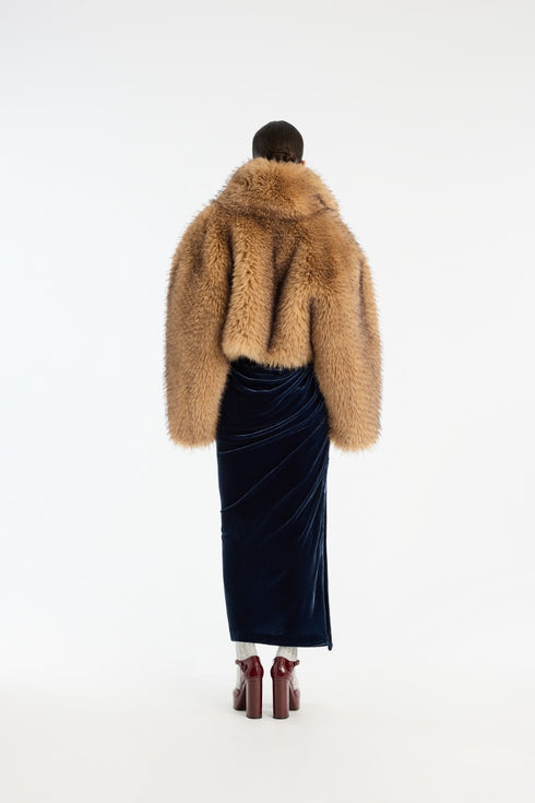 Faux fur crop chaqueta beige