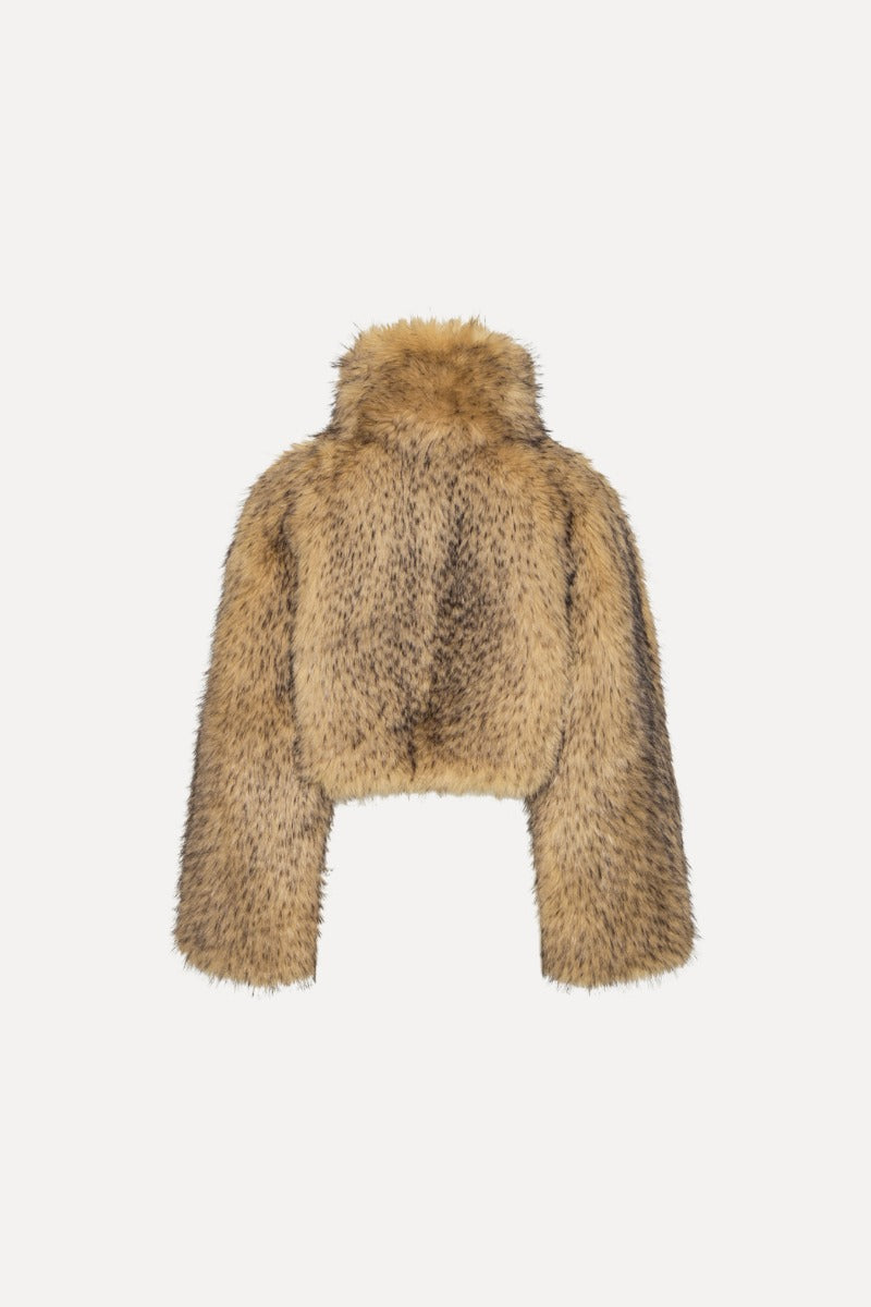 Faux fur crop chaqueta beige