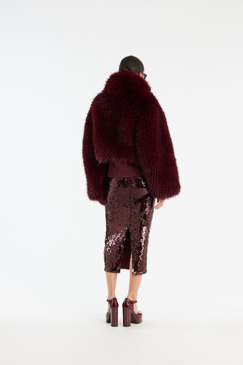 Faux fur crop chaqueta burdeos