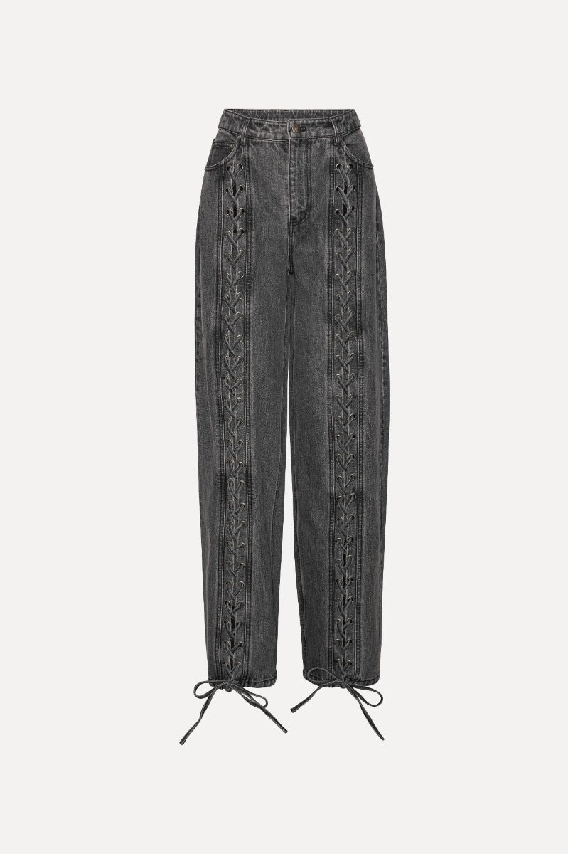 Denim laced leg pants gris