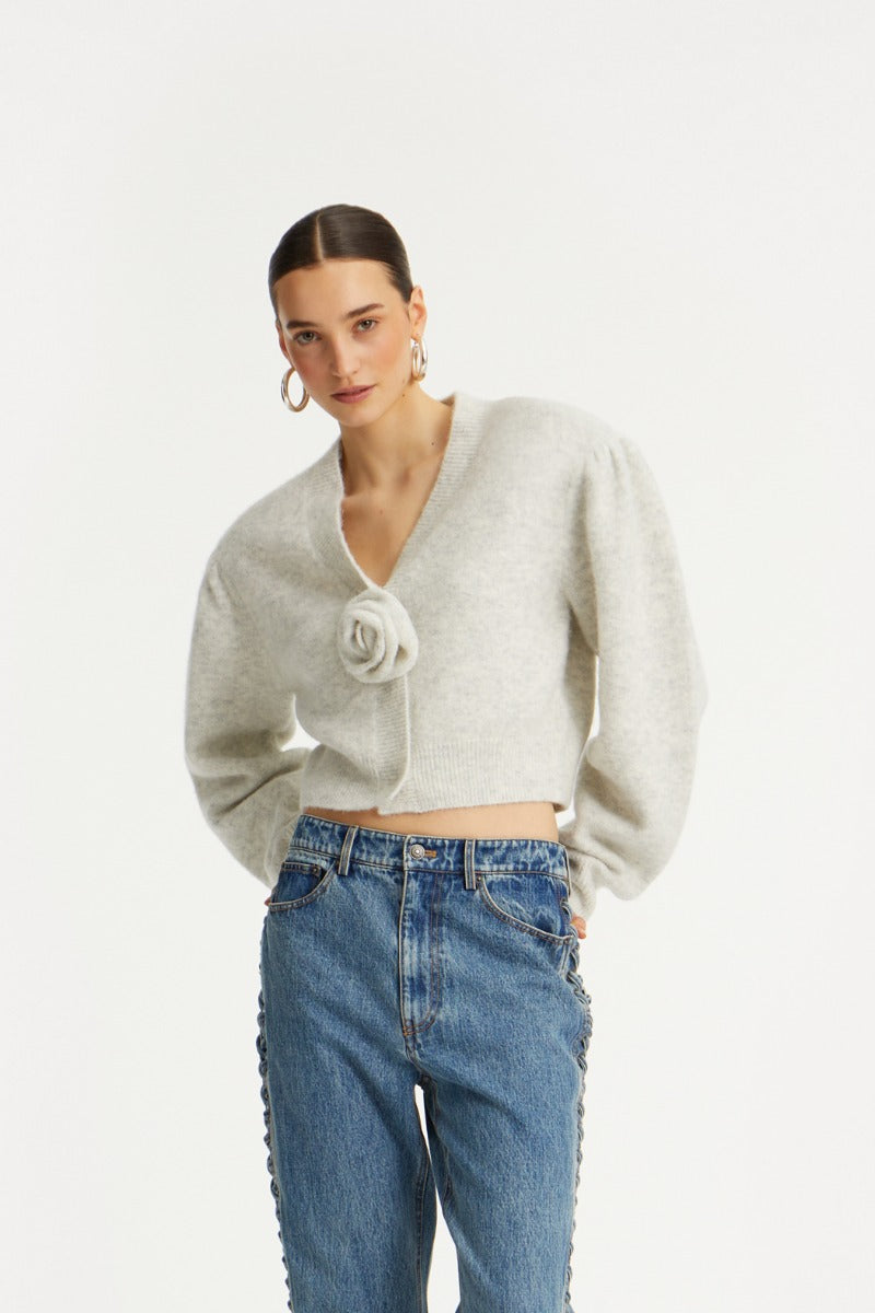 Knit puffsleeve cardigan gris