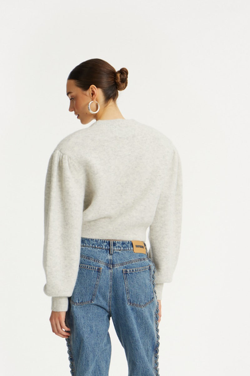 Knit puffsleeve cardigan gris